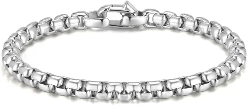 Vista 8 de VNOX Box Chain Bracelet for Men Women - Simple Metal Mens Bracelets Square Rolo Link Round Box Chain Black Stainless Steel Bracelets Jewelry Gifts