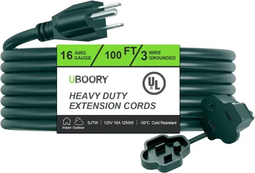 Vista 15 de Cable de extensión para exteriores impermeable de 50 pies, amarillo 12/3 SJTW resistente, cable de extensión flexible de 100% cobre de 3 clavijas