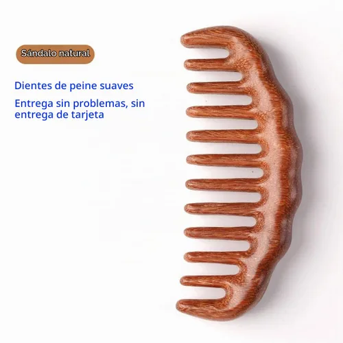 Vista 4 de Peine de madera para el cabello, peine rizador, peines de masaje de dientes anchos, marrón, 1 paquete (talla A1)