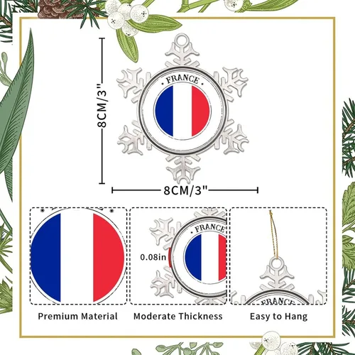 Vista 2 de Adorno de copo de nieve de metal navideño Bandera de Francia colgante de copo de nieve de peltre personalizado recuerdo decorativo para Navidad Año