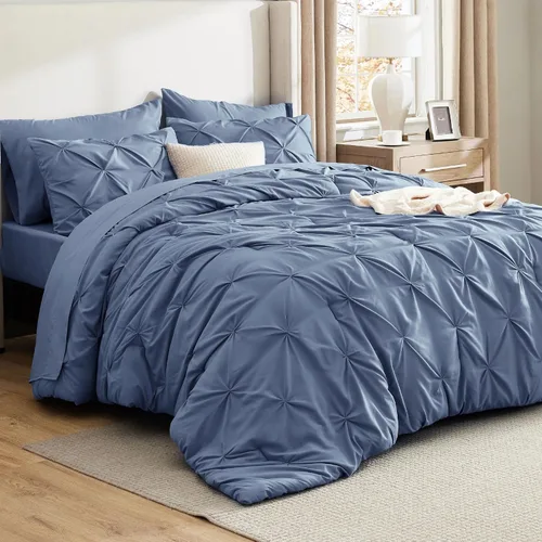 Vista 30 de Bedsure - Juego de edredón tamaño individual gris - Ropa de cama tamaño individual en una bolsa de 5 piezas, juego de cama Pintuck GentleSoft™