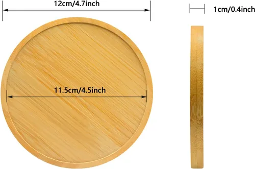 Vista 2 de 4 bandejas de goteo de bambú para plantas, macetas redondas, para interiores, planta, palet, suculentas, cactus (4.7 pulgadas)