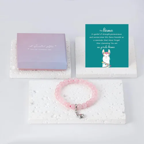 Vista 5 de Regalos de llama para mujer, pulsera sin llama, cuentas de ágata morada, colgante de llama, regalo de cumpleaños de llama, regalos de alpaca