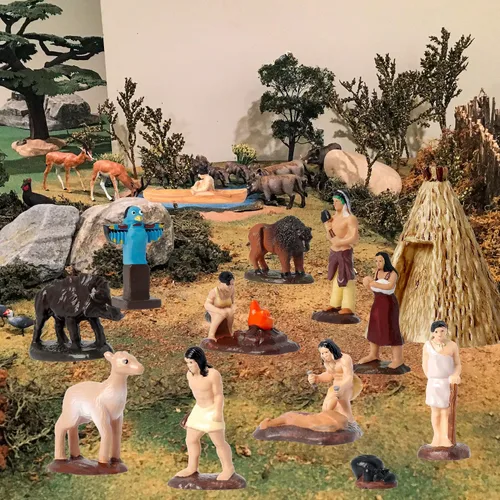 Vista 4 de Hiawbon Juego de 15 figuras indias americanas, figuras indias en miniatura con accesorios, figuras de resina, figuras de indios americanos
