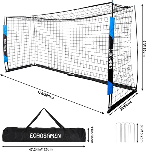 Vista 2 de Portería de fútbol de 12 x 6 pies/6 x 4 pies, portería de fútbol portátil para patio trasero, fácil de transportar, fácil de instalar, viene con 1