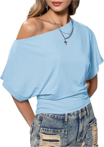 Vista 29 de SweatyRocks Women's Off The Shoulder Tops Asymmetrical Summer Going Out Top Negro