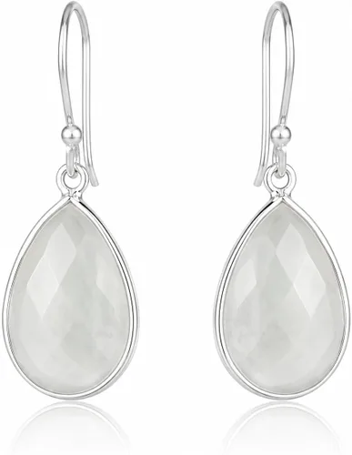 Vista 30 de Aretes de ágata musgo verde de 0.472 x 0.709 in con forma de pera de plata de ley 925, aretes de piedras preciosas hechos a mano, juego de bisel