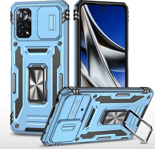 Vista 13 de Funda resistente para Xiaomi Poco X4 Pro 5G con funda protectora de cámara para Poco X4 Pro 5G, a prueba de golpes, con soporte de anillo magnético