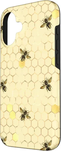 Vista 2 de Funda con estampado floral de abeja para iPhone 16 color amarillo miel