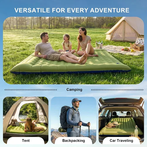 Vista 8 de Almohadilla doble para acampar de 5.5 pulgadas, ultra gruesa con Colchón para dormir, compacto para 2 personas, portátil, para mochileros Verde