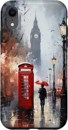 Vista 25 de Funda para iPhone 16 Wet London Iconic Red Phone Booth Clocktower Art Cover Phone Case