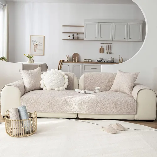 Vista 2 de vctops Funda para sofá con bordado bohemio de algodón, antideslizante, suave, lavable, protector de muebles para niños, perros y mascotas