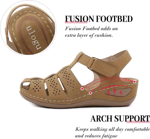 Vista 3 de Sandalias de cuña de gladiador con punta cerrada para mujer, cómodas, informales, tejidas, de verano, con velcro
