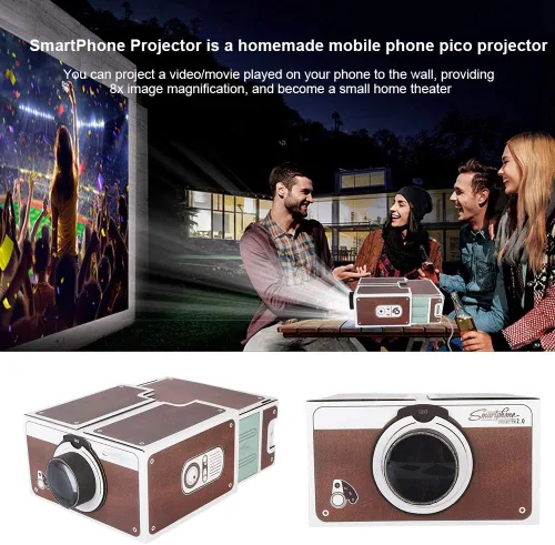 Vista 4 de Proyector portátil para teléfono inteligente, cine en casa de bricolaje, LED, DLP, marrón, conector de 0.138 in, USB