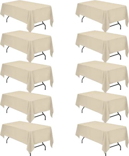 Vista 10 de BRILLMAX - Manteles para mesa rectangular de 6 pies, tela de lino de poliéster, lavable, para boda, recepción, banquete, fiesta de cumpleaños, 60 x