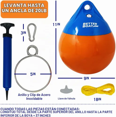 Vista 4 de Boya de anclaje y anillo de recuperación de vinilo para barco, boya de amarre redondo, parachoques o marcador y bola flotante de anclaje para línea