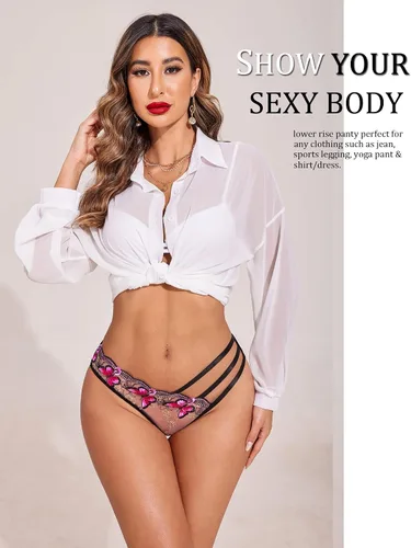 Vista 5 de Avidlove Bragas sexy para mujer, paquete de bragas de malla bordadas con mariposa