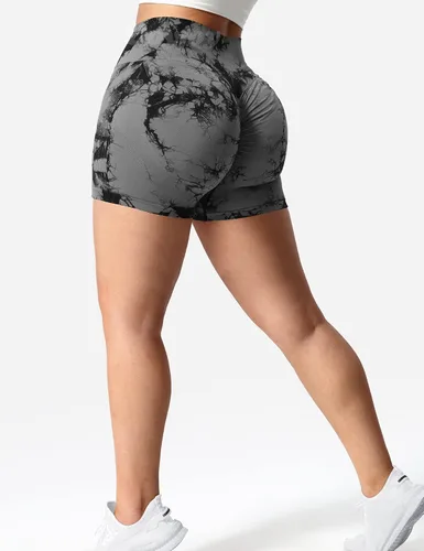 Vista 3 de VOYJOY Pantalones cortos de entrenamiento para mujer de 3.6", pantalones cortos fruncidos con levantamiento de glúteos, pantalones cortos sin