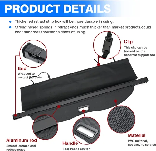 Vista 6 de Powerty Cubierta de Carga para Toyota Highlander 2014-2019 Accesorios, Cubierta de Maletero Retráctil Sombra Protectora de Maletero Cubierta