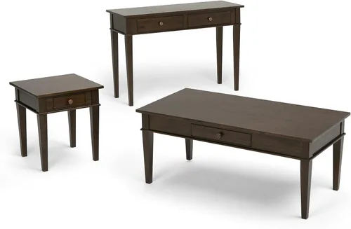 Vista 8 de SIMPLIHOME Carlton Mesa de café – Mesa de cóctel de transición de madera maciza de 44 pulgadas de ancho en marrón tabaco oscuro, mesa clásica