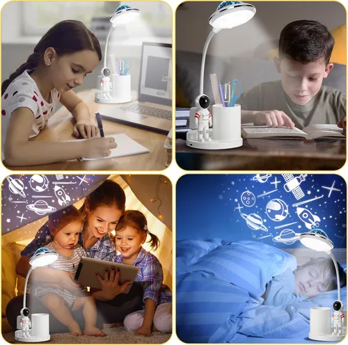 Vista 8 de Lámpara de escritorio de astronauta para niños, proyector espacial de estrellas, lámparas de cohete espacial Astronaut Lights with Pen
