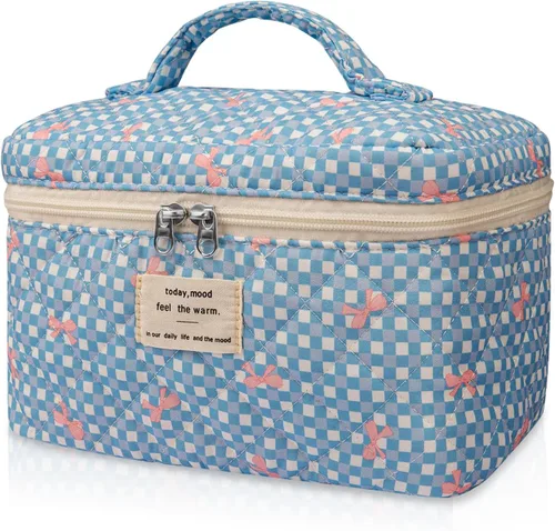 Vista 13 de Gosect Bolsa de maquillaje grande, bonita bolsa de cosméticos para mujeres y niñas, bolsa de aseo estética de coqueta floral, bolsa organizadora