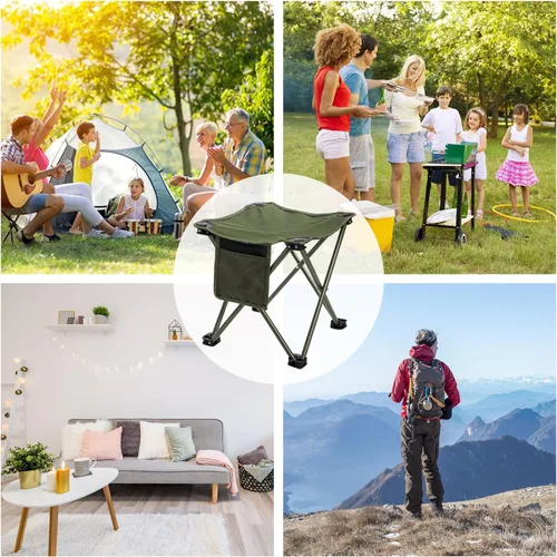 Vista 7 de Cididu Paquete de 2 taburetes de camping, silla de camping compacta portátil, taburete plegable ligero de 13 pulgadas con bolsillo lateral y bolsa