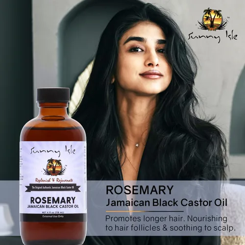 Vista 2 de Sunny Isle Aceite de ricino negro jamaicano de romero 4 oz Tratamiento para el crecimiento del cabello Para cuero cabelludo y piel propensa al