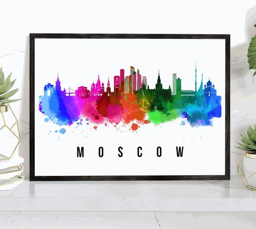 Vista 8 de Póster de Kazan Skyline Rusia, pintura de paisaje urbano de Kazan, póster de Rusia, paisaje urbano de Kazán y estampado de monumentos, arte de pared