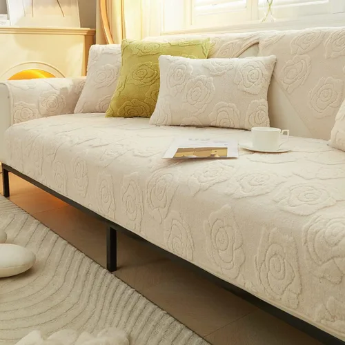 Vista 9 de vctops Funda de sofá jacquard con diseño de rosas y flores, de felpa suave, antideslizante, mullida, protector de muebles para sala de estar