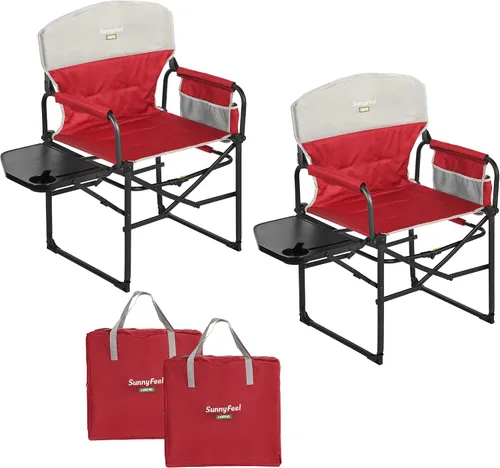 Vista 13 de SUNNYFEEL Silla de Directores de Camping, Silla Plegable Portátil de Gran Tamaño con Mesa Lateral, Bolsillo para Playa, Pesca, Viaje, Picnic