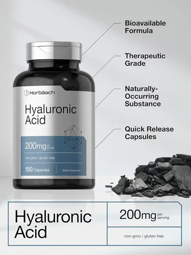 Vista 3 de Horbäach - Suplemento de ácido hialurónico, 200 mg 150 cápsulas Suplemento sin OMG y sin gluten Suplemento sin OMG y sin gluten