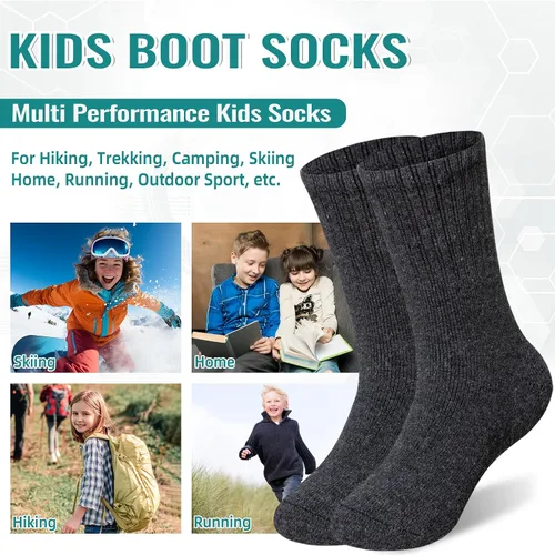 Vista 6 de Calcetines de senderismo de lana merino para niños y niñas, cálidos, térmicos, gruesos, acogedores, acolchados, 6 pares