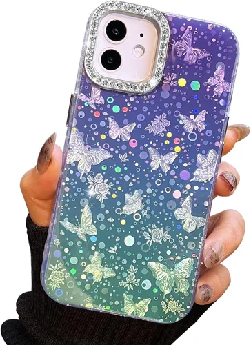 Vista 118 de I-MGAE-IN-AR Funda compacta para iPhone 11, diseño de mariposa, marco de protección de lente de cámara con diamante 3D, bonitas fundas protectoras