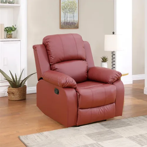 Vista 45 de Sofá reclinable manual, sofá reclinable de lujo de 3 plazas, sofá reclinable con portavasos y mesa de café, sofá de cuero sintético para sala