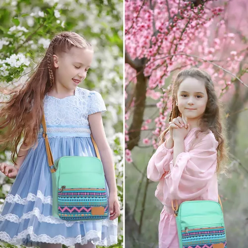 Vista 2 de Leaper - Juego de estuche y cartera bandolera de lona para niñas y mujeres A-verde azulado-r