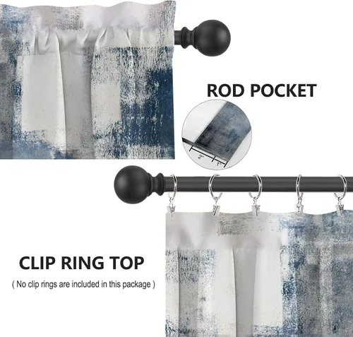 Vista 3 de Blue & Swag - Juego de 3 cortinas para ventana de cocina, cenefa de arte abstracto gris con bolsillo para barra para cocinas modernas