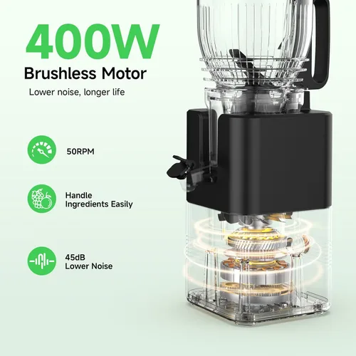 Vista 5 de Exprimidor de prensa en frío de 400 W, conducto de alimentación de 5.8 pulgadas de ancho, máquina exprimidora lenta para frutas y verduras enteras