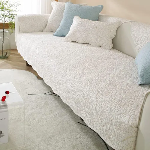 Vista 5 de vctops Funda acolchada de algodón bordado para sofá, funda de sofá modular, color liso, antideslizante, suave, lavable, protector de muebles