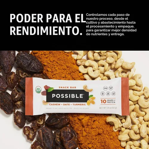 Vista 3 de POSSIBLE Snack Bar, anacardo dátil, cúrcuma, 12 unidades (paquete de 1)