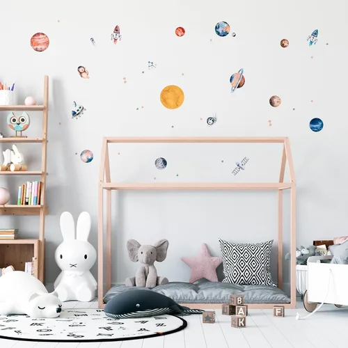Vista 6 de Lipastick - Calcomanías de pared con temática de planetas y espacio para niños y niñas, calcomanías de vinilo para dormitorio de niños y niñas