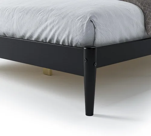 Vista 7 de Camaflexi Mid-Century - Cama de plataforma moderna, madera maciza, cabecera de listones, base de colchón de 10 listones de madera, no necesita Negro