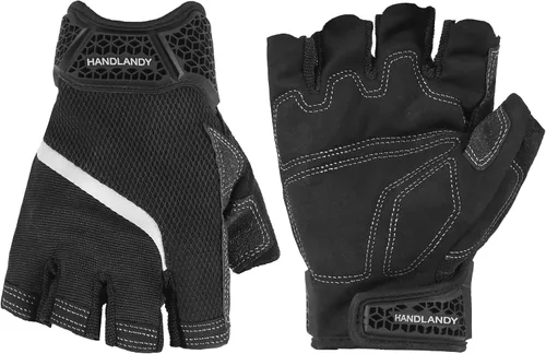 Vista 13 de HANDLANDY Guantes tácticos de impacto sin dedos para hombre, guantes de trabajo con agarre acolchado de medio dedo, guantes de conductor de Verde
