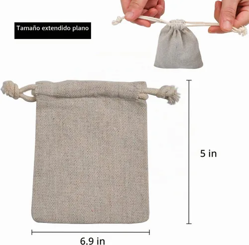 Vista 7 de calary Bolsa de lona doble con cordón de 5 x 6.9 pulgadas, bolsa de algodón, bolsa de regalo, bolsa de muselina reutilizable (25 unidades)