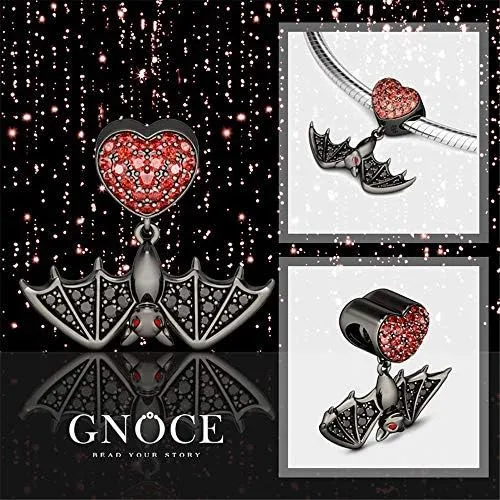 Vista 4 de GNOCE Pulsera de plata de ley 925 con colgante de calavera y corazón diseño de murciélago con cierre
