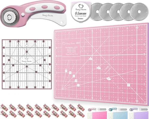 Vista 7 de Juego de cortador giratorio - Kit de acolchado incl. Cortador de tela de 45 mm, 5 cuchillas de repuesto - Ideal para manualidades, costura, parcheo