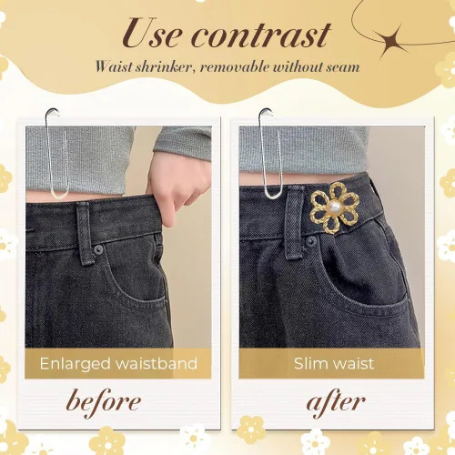 Vista 2 de Juego de 12 unidades de ajuste de cintura para pantalones, botones de flores y alfileres para jeans sueltos, pantalones de mezclilla de flores,