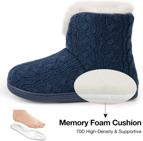 Vista 4 de HomeTop Pantuflas tipo botín de punto para mujer, mullidas y cálidas, de espuma viscoelástica, para interiores