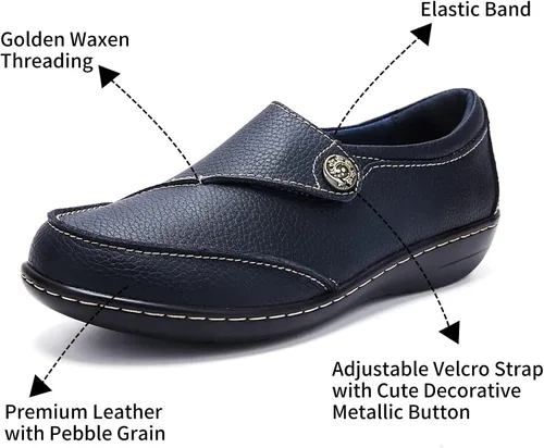 Vista 3 de UZB Mocasines de cuero cómodos con velcro para mujer