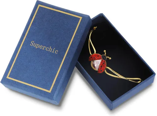 Vista 5 de superchic Pulsera de mariquita con circonita cúbica con cristales flotantes para mujeres, adolescentes, niñas, niños, fiesta de Halloween, regalos